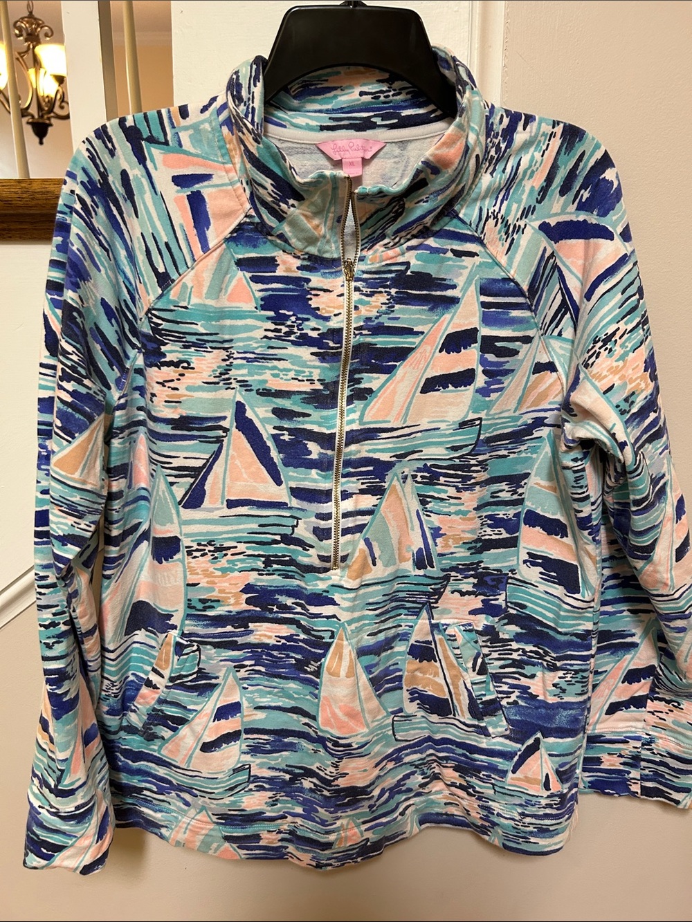 Lilly Pulitzer XL 1/4 Zip Pullover in Sailboat motif